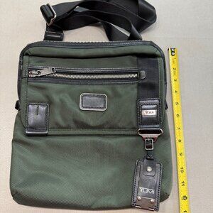 TUMI Alpha Bravo Crossbody Shoulder Bag Unisex Green Brown W/ Leather Trim